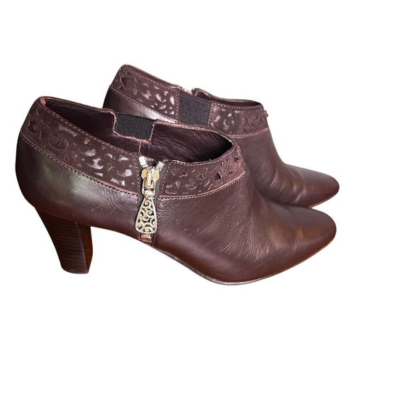 Brighton Leather Ankle Boots Heel Booties Zipper‎ Brown 9M - Picture 1 of 11